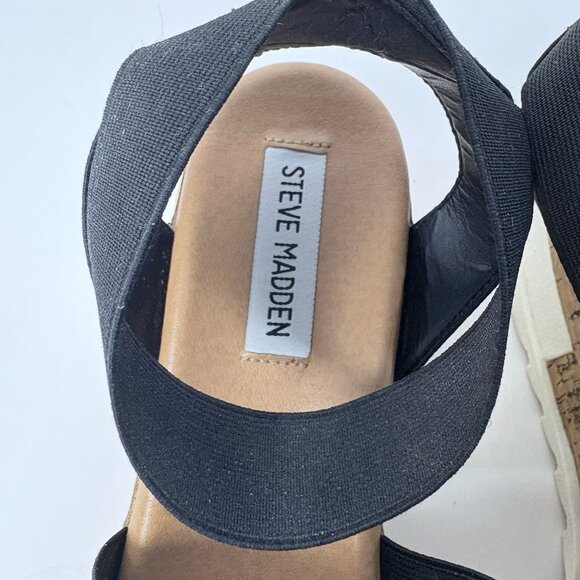 Steve Madden Black Bandi Platform Wedge Strappy Cork Sandal Size 8.5 Casual Boho - Picture 5 of 10